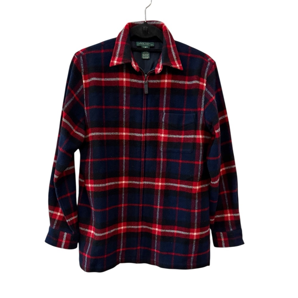Men’s Lauren Ralph Lauren 100% Wool Blue Red Scotch Plaid Shacket, Size Medium!